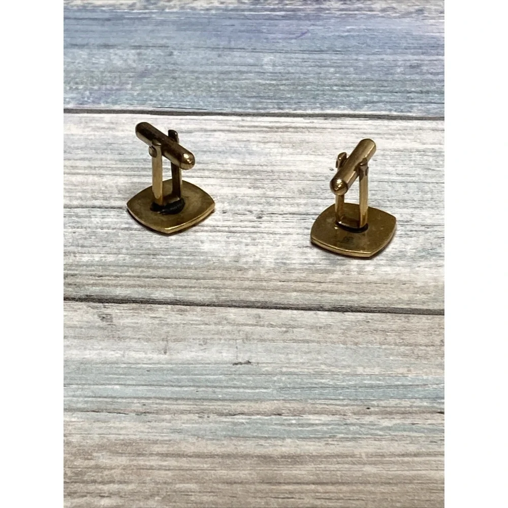 Vintage Enamel Car Cufflinks Pair Square White Gold tone